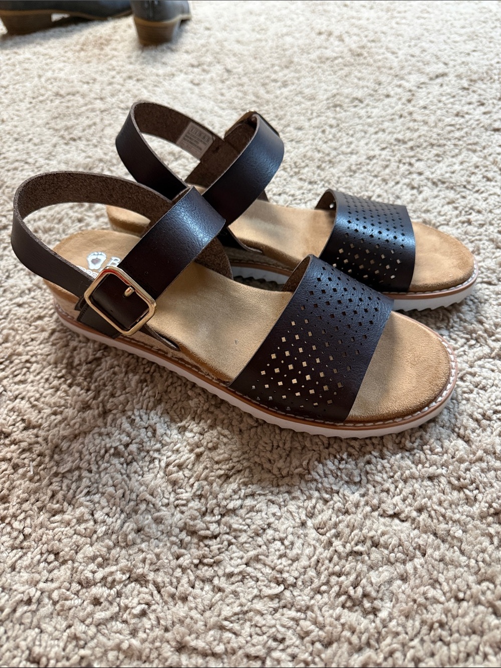 Skechers Black Perforated Two-Strap Buckle Sandals
